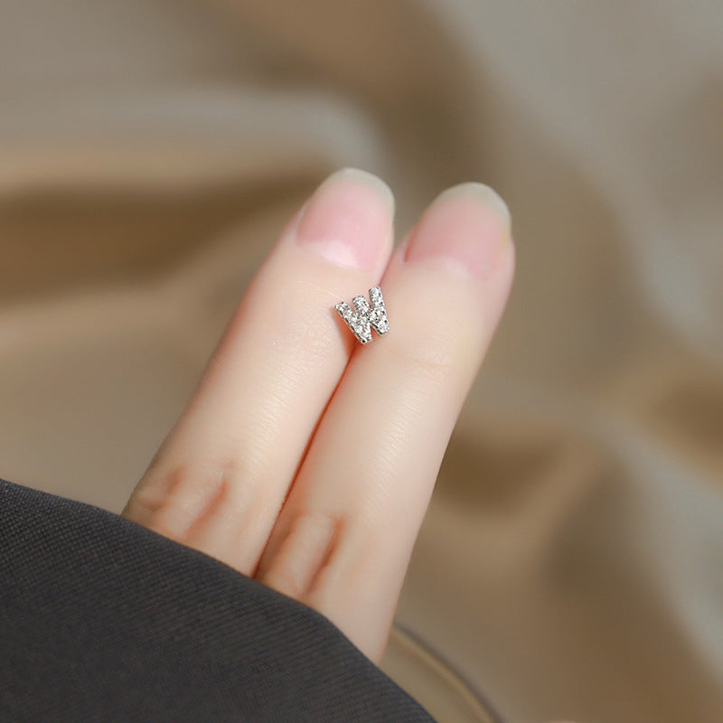 Wholesale Simple Niche Design Mini Full Diamond Earrings for Men and Women Sterling Silver Full Diamond 26 Letter Earrings